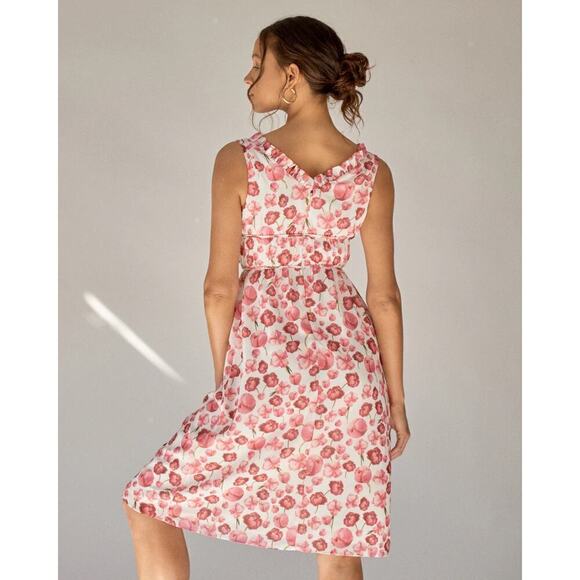 Sipos New York Strawberry Chiffon Floral Dress Size Small - Picture 2 of 10